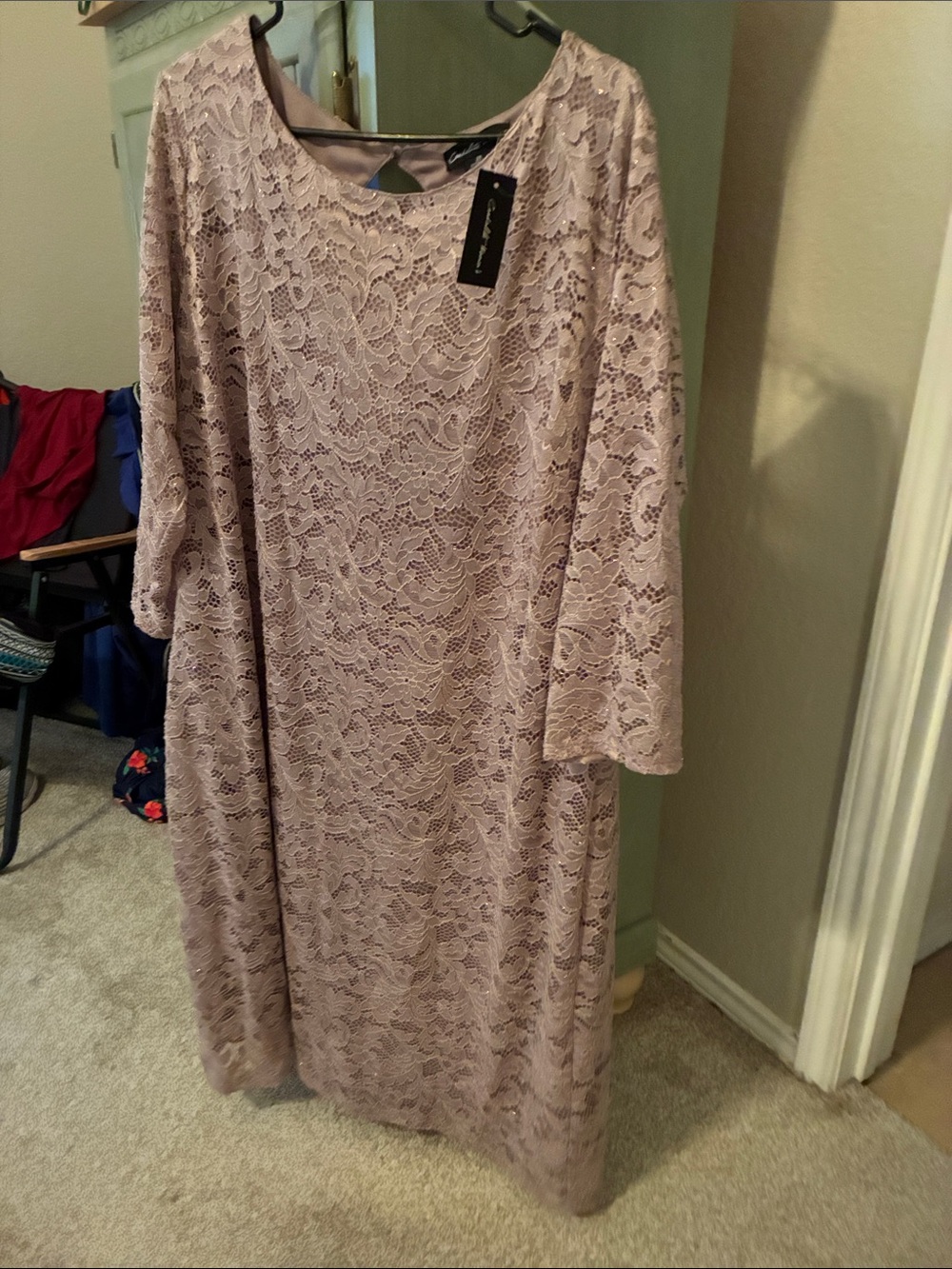 Women's Lace Midi Dress in Dusty Lavender - Elegant Shift Style